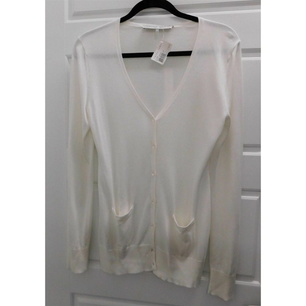 New Trina Turk Wexler Sweater Off White Cotton Blend Button‎ Down sz M $168rt